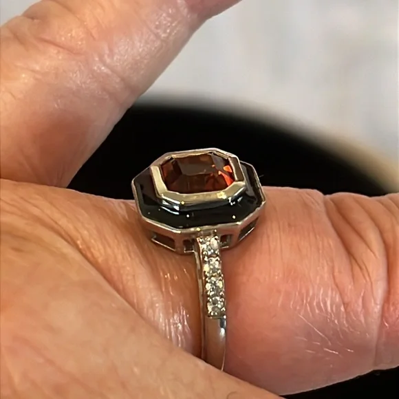 Brazilian Cherry Citrine & Natural White Zircon Enameled Ring 💍 Size 5.75-6 NWOT